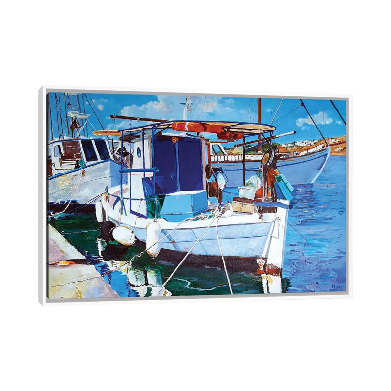 Port de pêche - reproduction d'art murale - toile encadrée, 60 po x 40 po, Framed Canvas, Blanc
