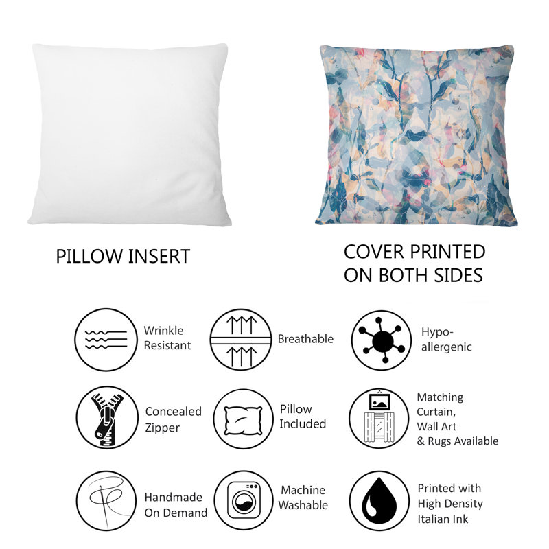 Coussin décoratif à imprimé traditionnel rose et nuances de bleu