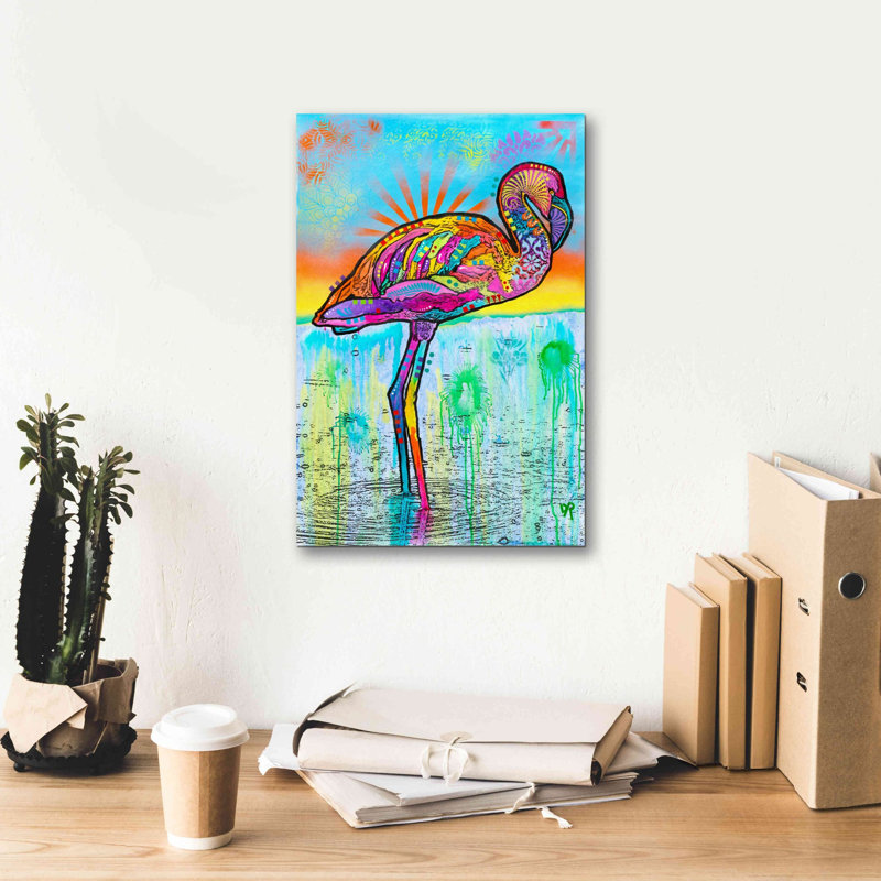 «Pink Flamingo» par Dean Russo, art mural sur toile, H 18 po x l 12 po x P 0,75 po