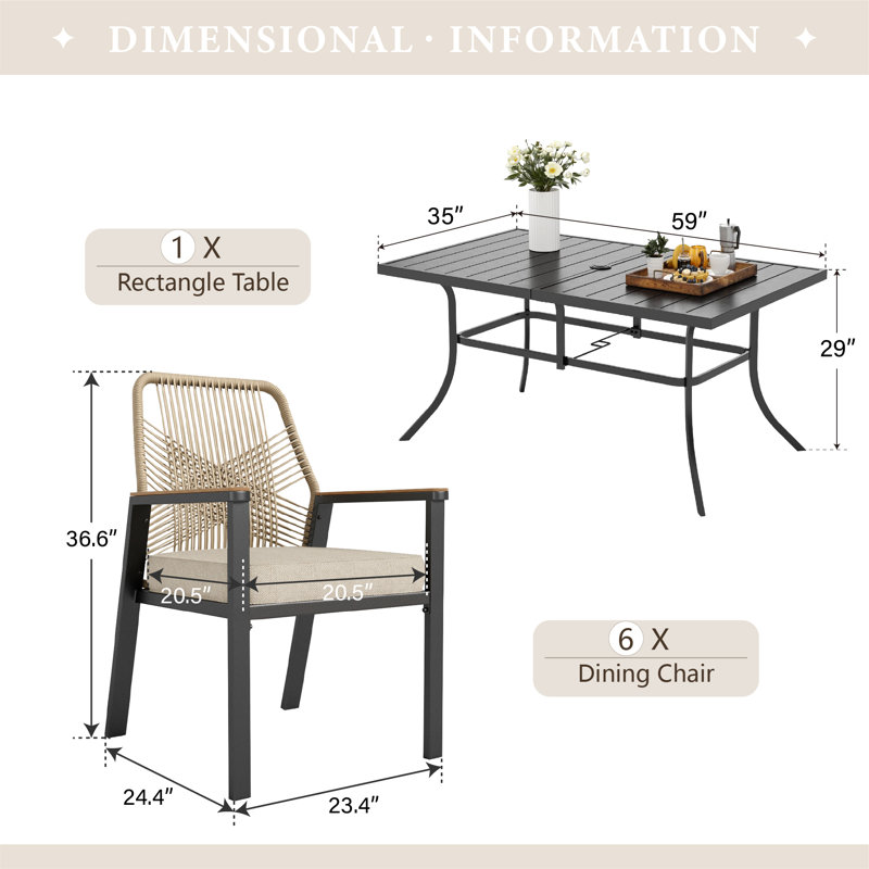 Kerrie 6 Person Outdoor Dining Set,Wicker Dining Set With Cushion