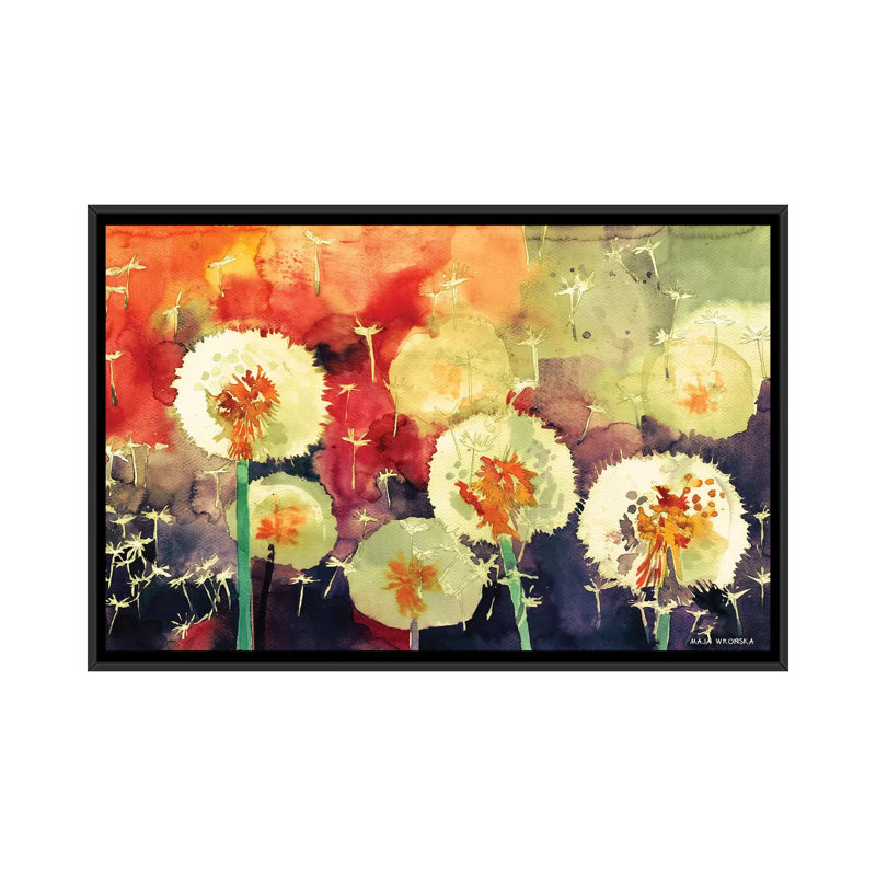 « pissenlits » par maja wronska, impression sur toile, H 18 po x l 26 po x P 1,5 po, Toile avec cadre flottant noir