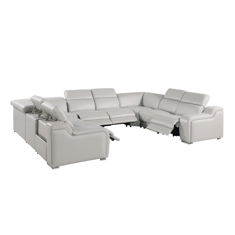 Stanwin 8 - Piece Top Grain Italian Leather Power Reclining Corner Sectional, Light Gray Genuine Leather