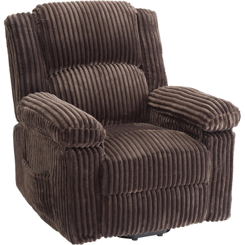 Corduroy Recliner Chair, Manual Recliner Sofa with Pillow Top Arms & Side Pocket, 400LB Capacity, Brown