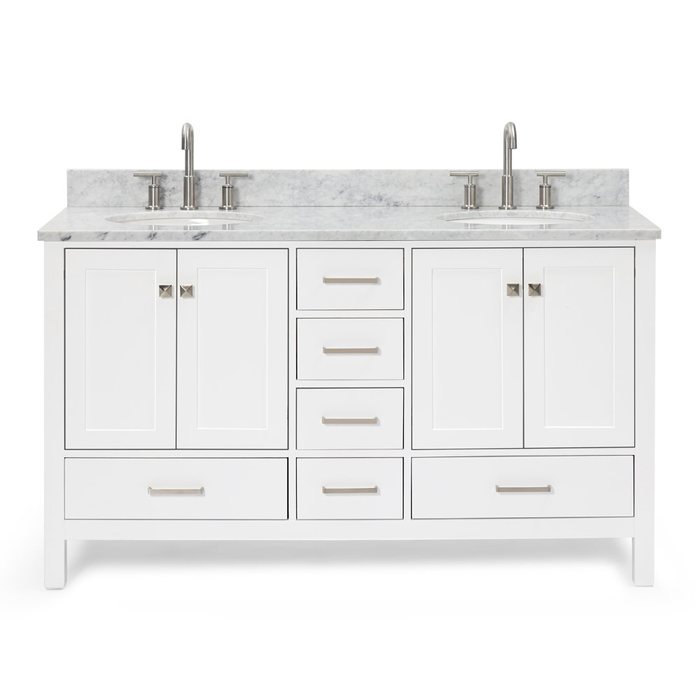 Flynt 61'' Double Bathroom Vanity with Carrara Marble Top Hokku Designs Hardware