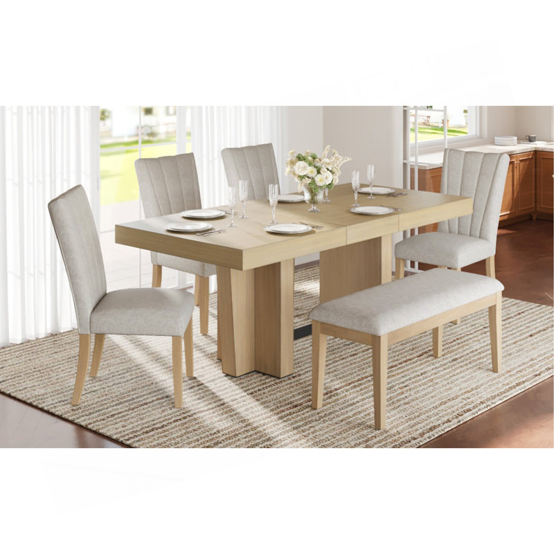 Ensemble de table de salle à manger en bois extensible Farmhouse, Natural, Naturel / Beige