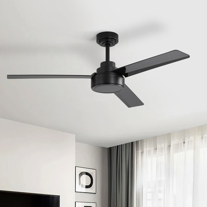 Ventilateur de plafond moderne à 3 pales 52 po avec lumière DEL et télécommande Forgan, Noir