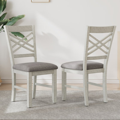 Solid Wood Dining Chairs Set Of 2, Upholstered Cross Back Side Chair, Wooden Armless Kitchen Chairs With Solid Rubber Wood Legs For Dining Room, Livin