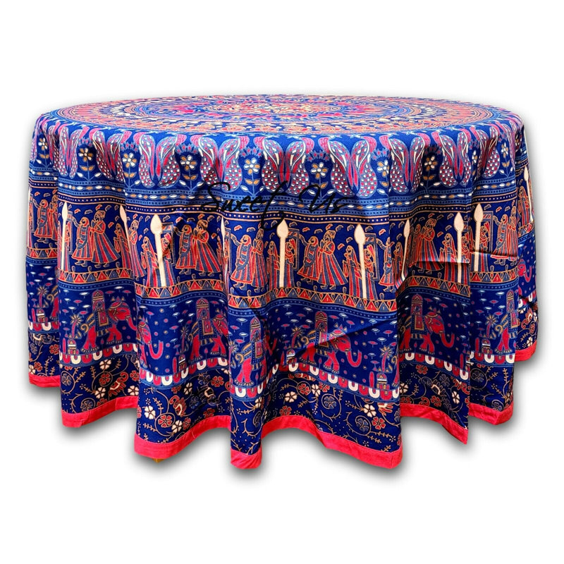 Round Floral Cotton Tablecloth