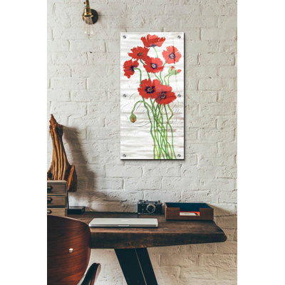 «Red Poppy Panel I» par Tim O'Toole, art mural en verre acrylique, 12 po x 24 po
