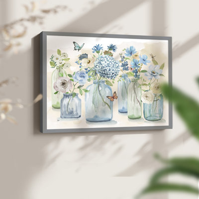 Blue Butterfly Garden -Framed Print - Restickable