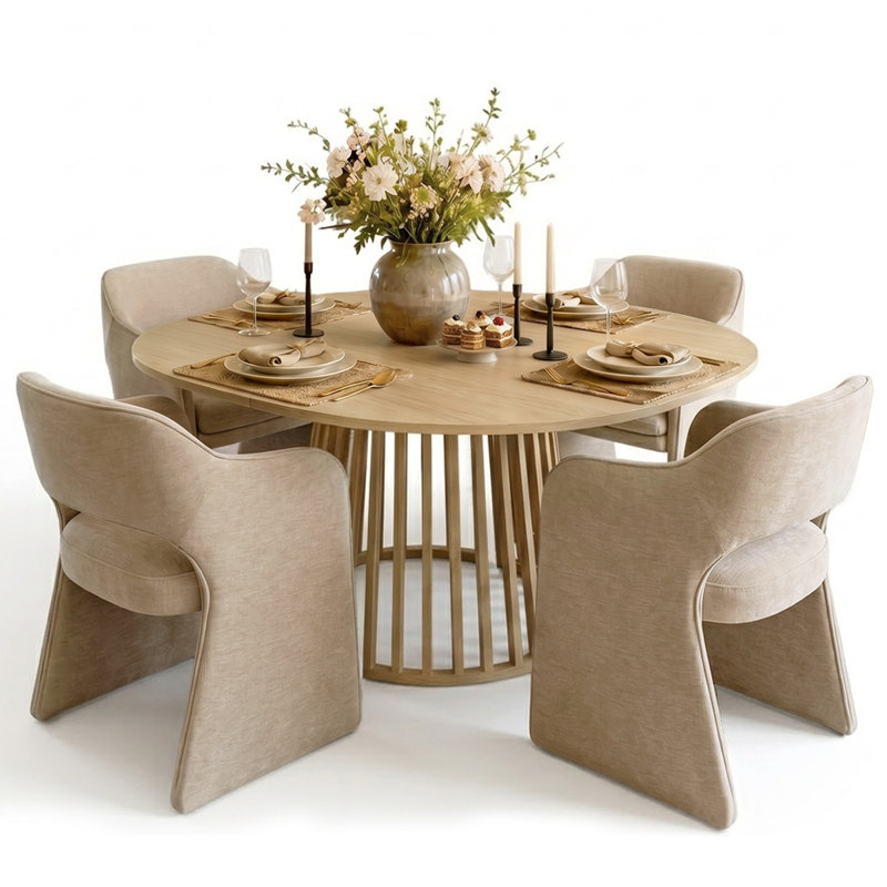Ensemble de table de salle à manger pour 4 personnes avec table ovale extensible et 4 fauteuils rembourrés en chenille, Brie