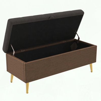 Tufted Bouclé Storage Ottoman Bench with Gold Legs
