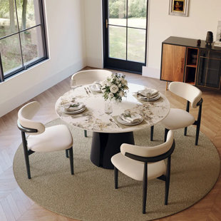 Teferi Modern Sintered Stone Round Dining Table for 4-6 with Pedestal Base, Pre-Assembly