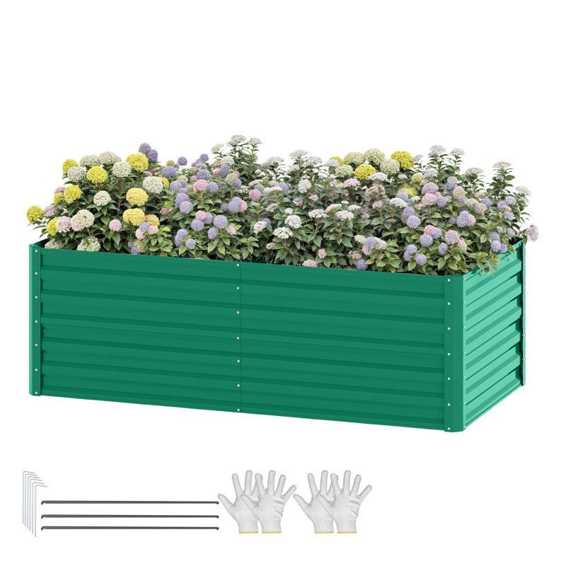 Metal Raised Garden Bed, 54cm H x 180cm W x 90cm D, Green