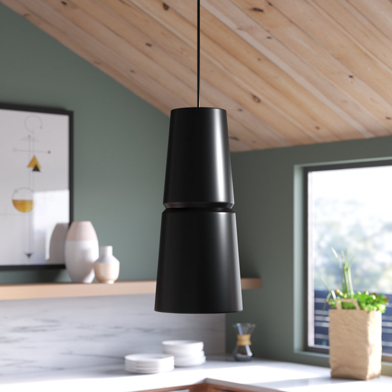 Luminaire suspendu conique à 1 lumière Logan, Noir mat, Jaune atténué, H 18 po x l 8 po x P 8 po