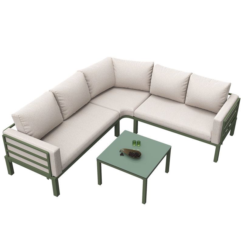 4-5 Person Garden Lounge Set With Cushions And Coffee Table, Beige, Mint