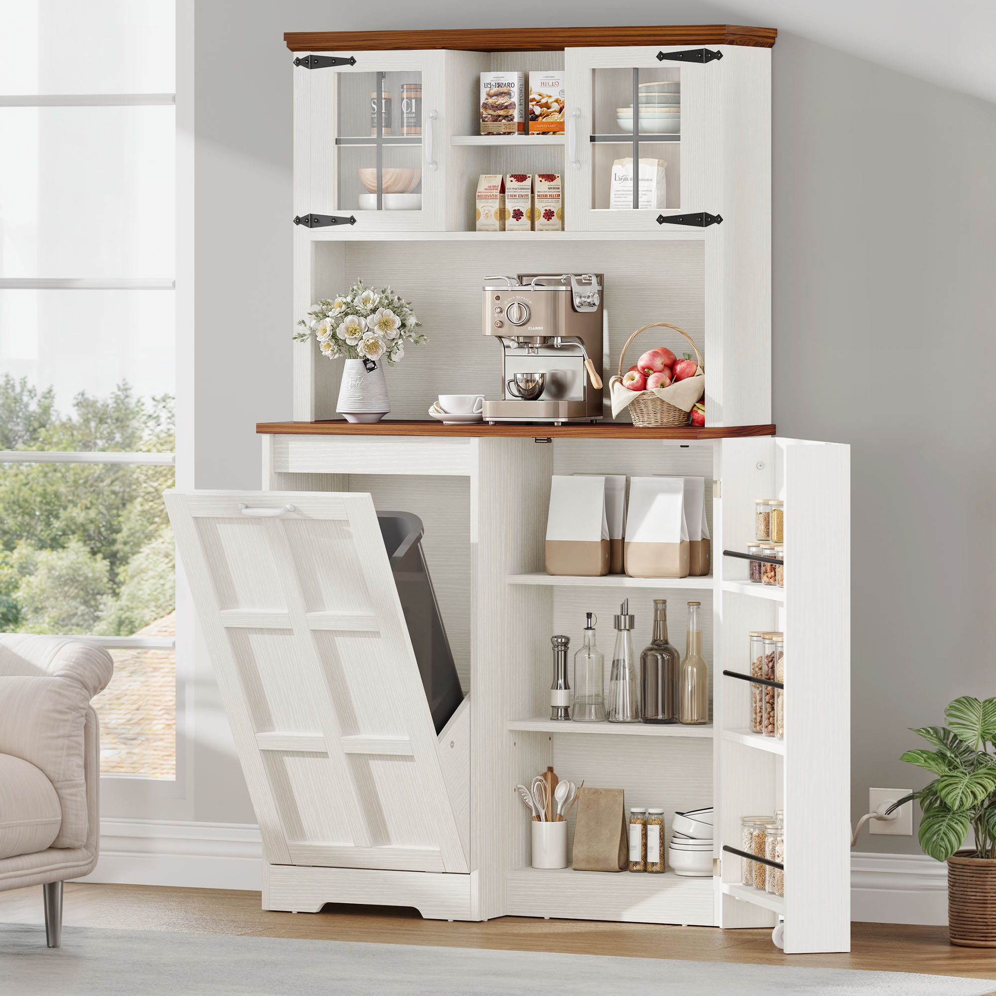 Gracie Oaks Adelee 69'' H Kitchen Pantry With 13 Gallon Trash Cabinet & Power Outlets & Reviews | Wayfair