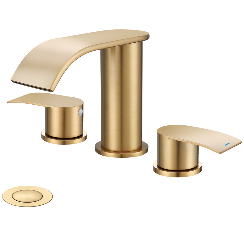 8 in. Widespread Double Handle Waterfall Bathroom Sink Faucet with Pop Up Drain, Champagne Brown