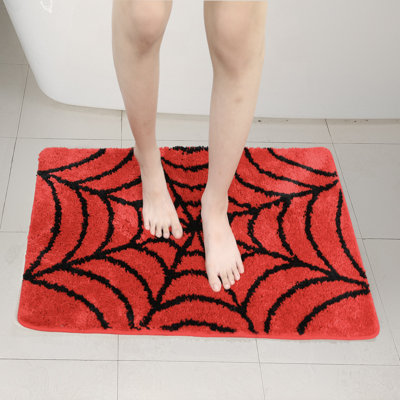 Cute Red Spider Web Bath Mat Red Bathroom Rugs Bathroom Accessories, Funny Non Slip Floor Bath Rug Machine Washable Bathmat Soft Microfiber Carpet for Bathtub & Shower (31.5 * 19.7 Inch)