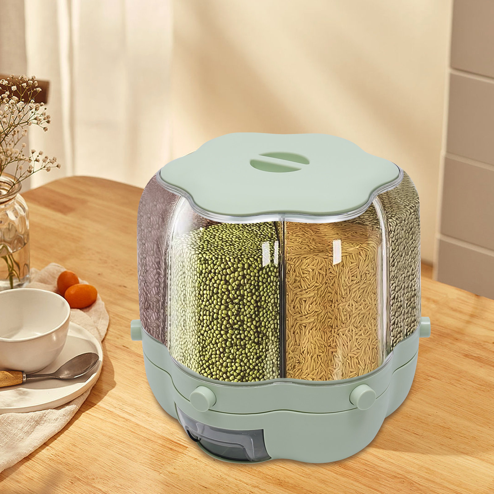 6-Grid Food Storage Container Rotatable Grain Rice Dispenser Sealed Cereal  Separate Bucket Dry Food Container Rice Storage Tank