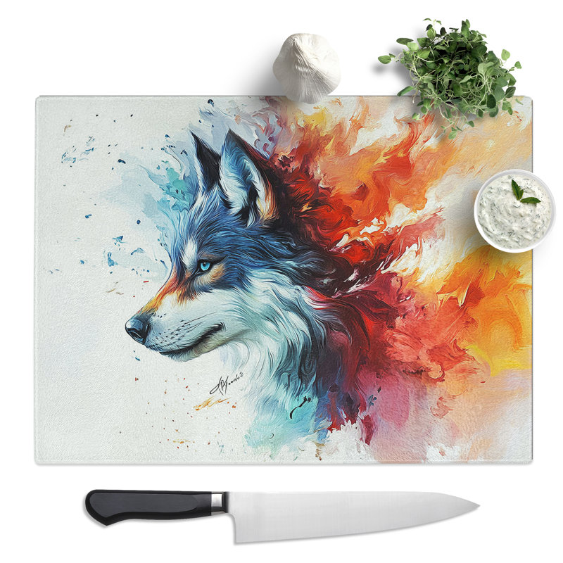 Husky Dog View  Glass Chopping Board