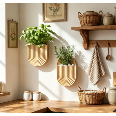 Bamboo Boho Wall Vase Set 2 for Indoor Plants, Entryway Hallway Bathroom Living Room Dining Room