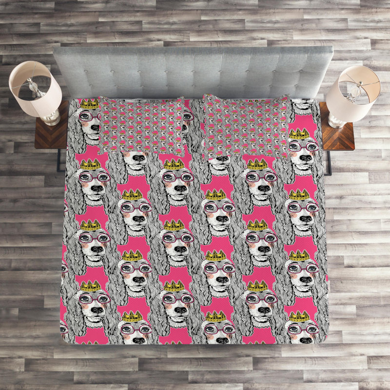 Dog Polyester Coverlet, King Bedspread + 2 Shams
