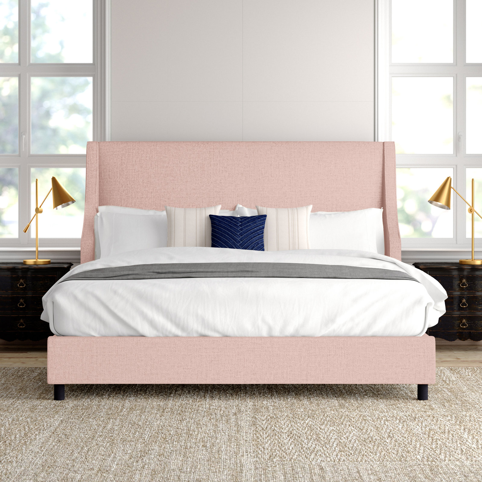 Bernadine Upholstered Wingback Bed, Zuma Rosequartz Textured Linen, Full/Double