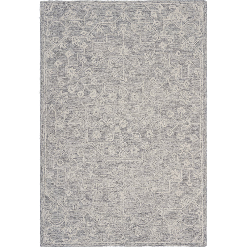 Ivy Handmade Transitional Distressed Floral Motif Tufted Wool Area Rug, Rectangle 7' 6" x 9' 6", Gray