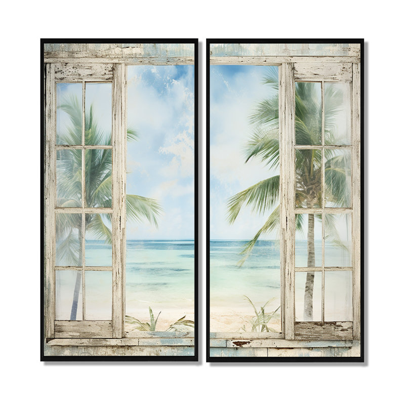 Décoration murale Tropical Beach Windows Horizon II - Coastal Coastal Windows, H 20 po x l 24 po, Noir