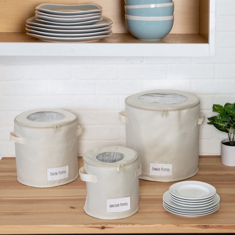 Fabric Dining Plates Storage with Felt Dividers Included