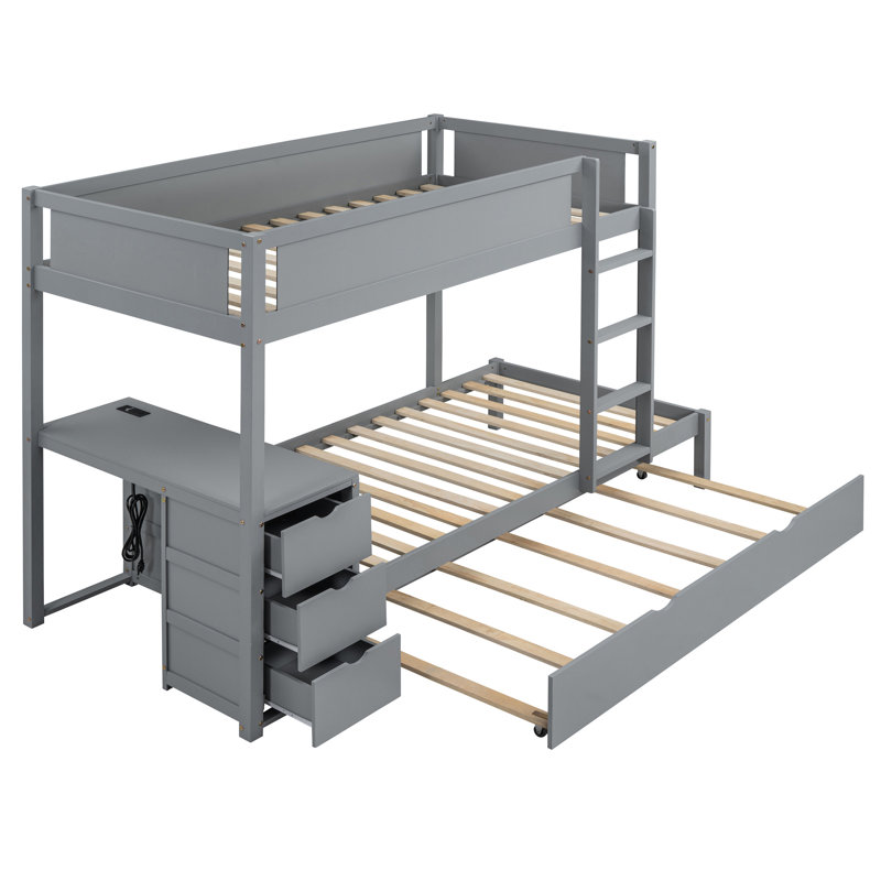 Lit simple superposé simple avec prises de courant, bureau et rangement dans un gigogne gigogne gris Twintwin Ports - Améliorez la fonction de connectivité de votre chambre à coucher