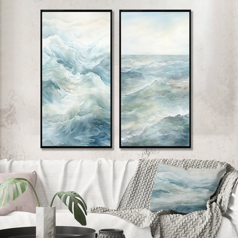 Ensemble de 2 impressions sur toile de l'océan, Cadre noir, H 28 po x l 25 po