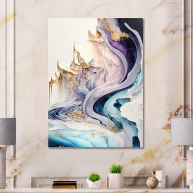 Purple, Blue And Gold Metallic Abstract Watercolor Art by Modern Art