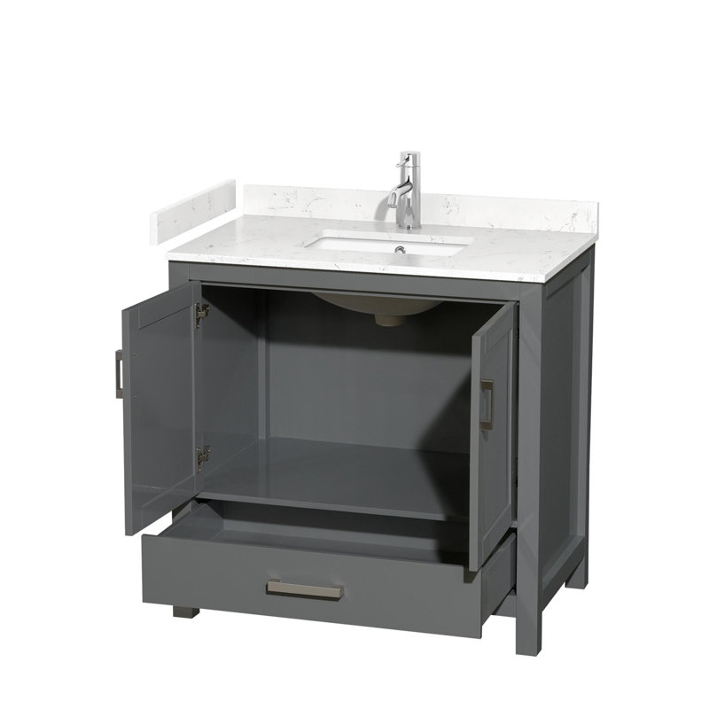 Meuble-lavabo simple avec plateau en marbre Sheffield, Marbre de culture de Carrare, Gris foncé, 36"