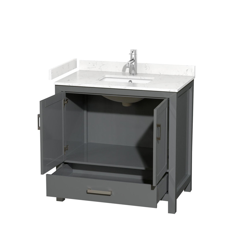 Sheffield 30" No Mirror Bathroom Vanity Set, Carrara Cultured Marble, Dark Gray, 36"