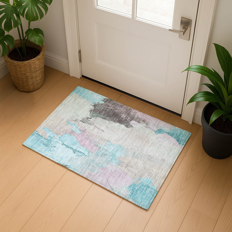 Premium Machine Washable Mouton Abstract Rug, Rectangle 1'8" x 2'6"