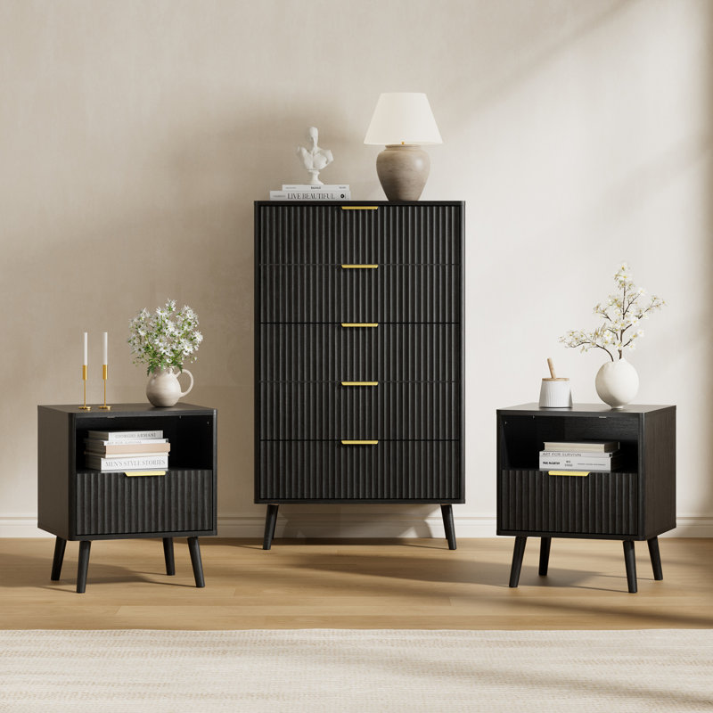3-Piece Bedroom Set (1 Dresser + 2 Nightstands), Black