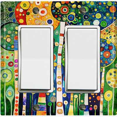 Couvercle de plaque d'interrupteur en métal; Bascule GFI 2 bandes US Standard - Klimt Abstract Trees Forest
