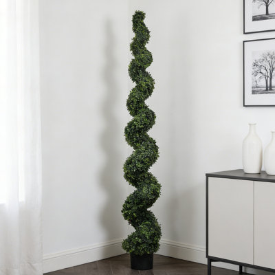 7FT Spiral Topiary Trees Artificial Outdoor Faux Boxwood Plants Large Twisted Green Potted Trees with Dark Green Leaves for Garden Front Porch Patio Planter Decoration