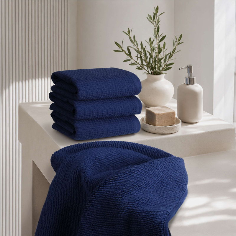 Essuie-mains luxueux 100% coton 4 pièces, Marine