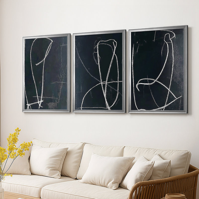 ABSTRACT Series DCX III - Toile tendue avec châssis sur mesure - 3 pièces, Argent argent, H 15 po x l 19 po
