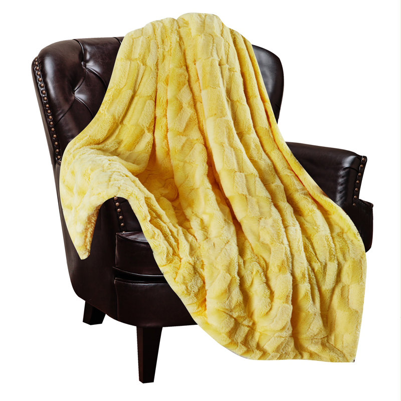 Couverture élégante en microfibre embossée rectangulaire, Jaune