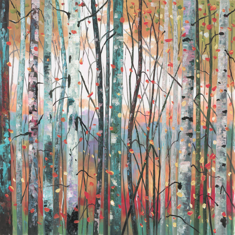 Forêt colorée - reproduction sur toile, H 12 po x l 12 po, Non, Toile encadrée noire
