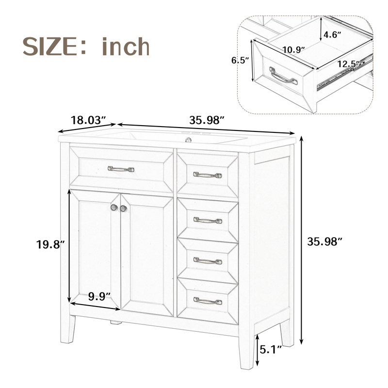  Armoire de meuble-lavabo 36 po avec lavabo 36 po, Blanc
