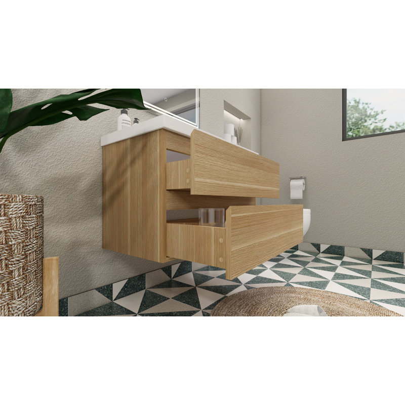 Berroa 35.5'' Single Bathroom Vanity with Plastic Top, Coburg Oak