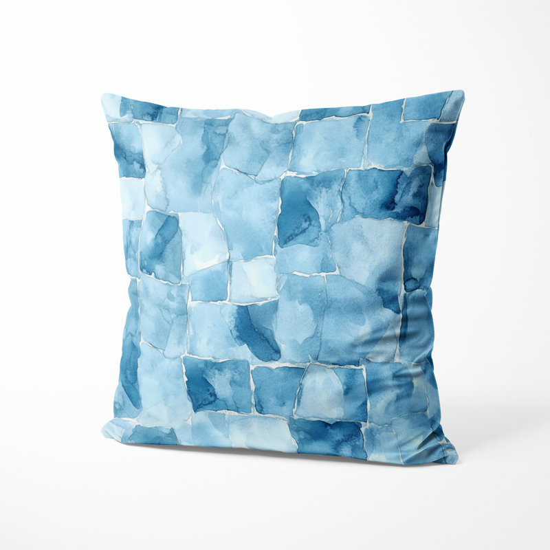 Coussin abstrait à imprimé abstrait bleu ardoise, H 20 po x l 20 po