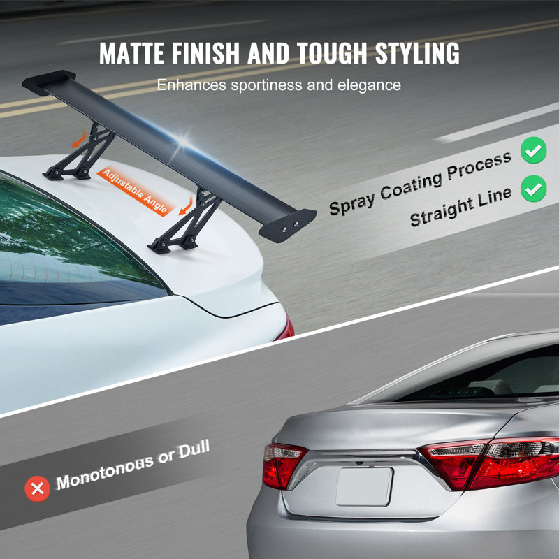 Spoiler de voiture GT Wing, spoiler universel de 43,3 pouces avec plateforme simple, aluminium léger réglable, aileron de spoiler arrière de voiture, spoiler de course noir