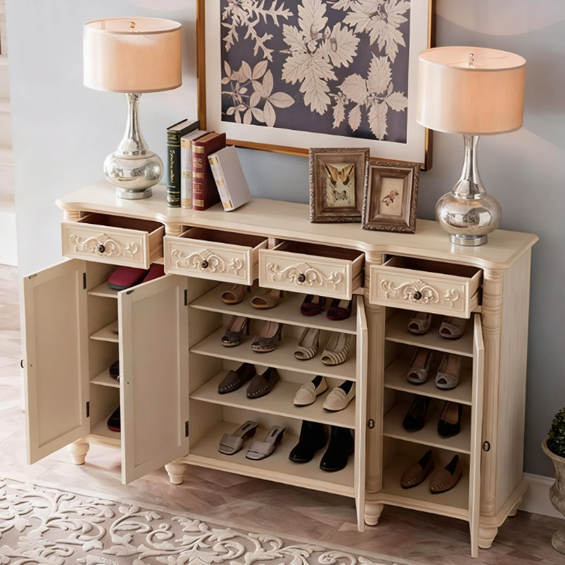 Banc de rangement beige en bois manufacturé, Beige