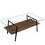 Table basse rectangulaire en verre trempé lisse et structure en métal robuste avec pieds transparents